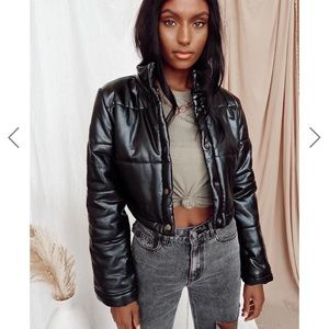 Faux Leather cropped puffer